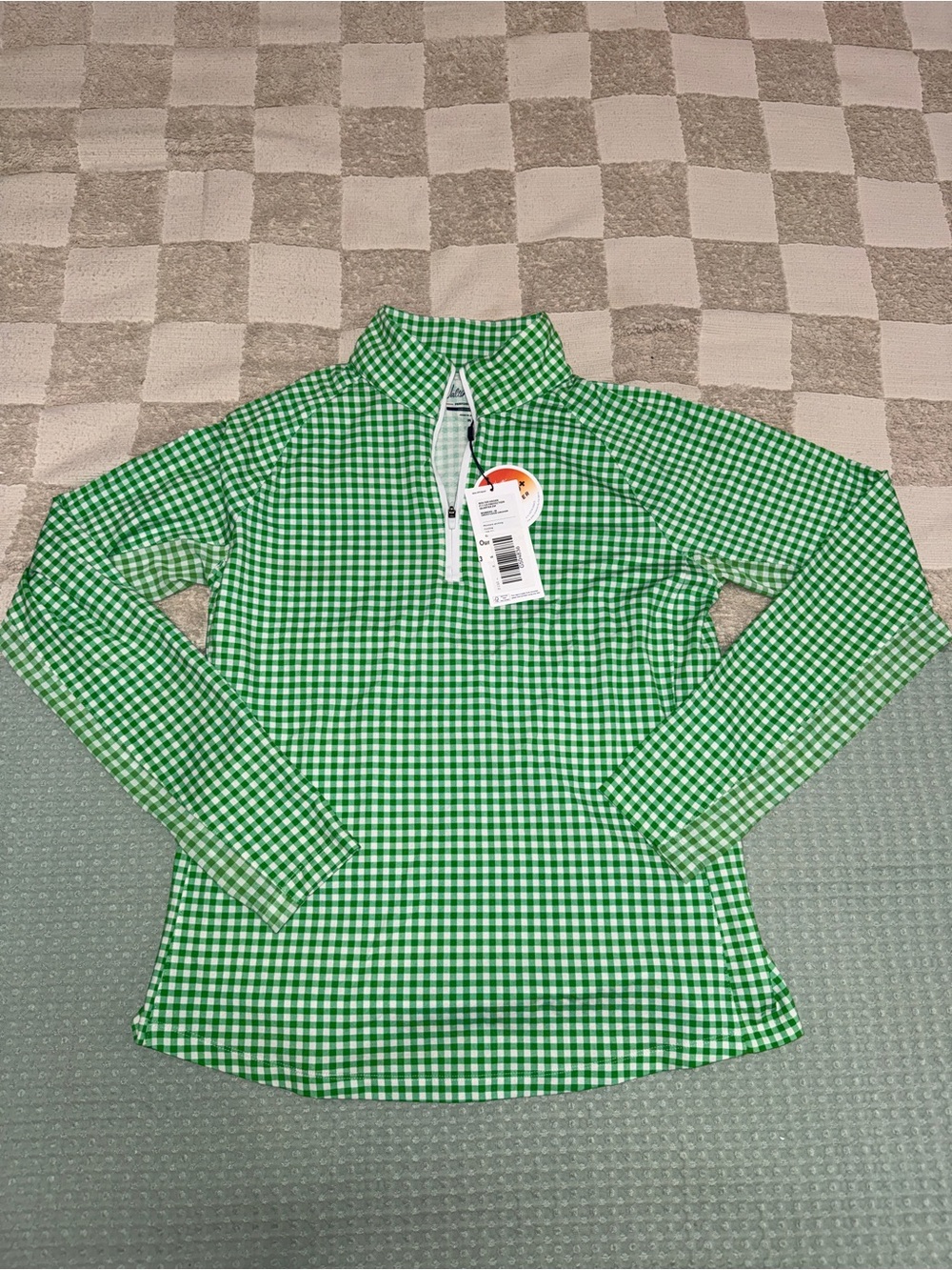NWT Walter‎ Hagen P11 UV Protection Green Gingham Quarter-Zip Pullover size M